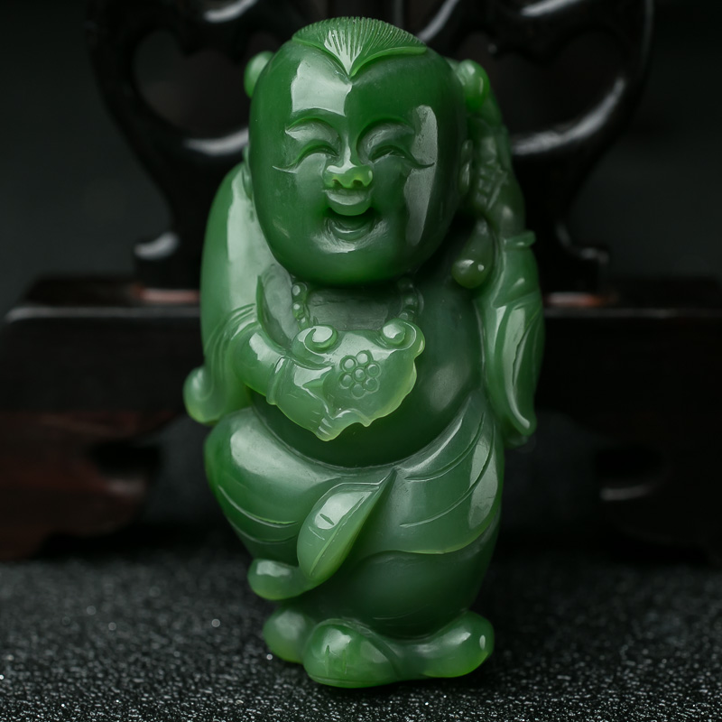 山料和田碧玉童子吊坠-红掌柜