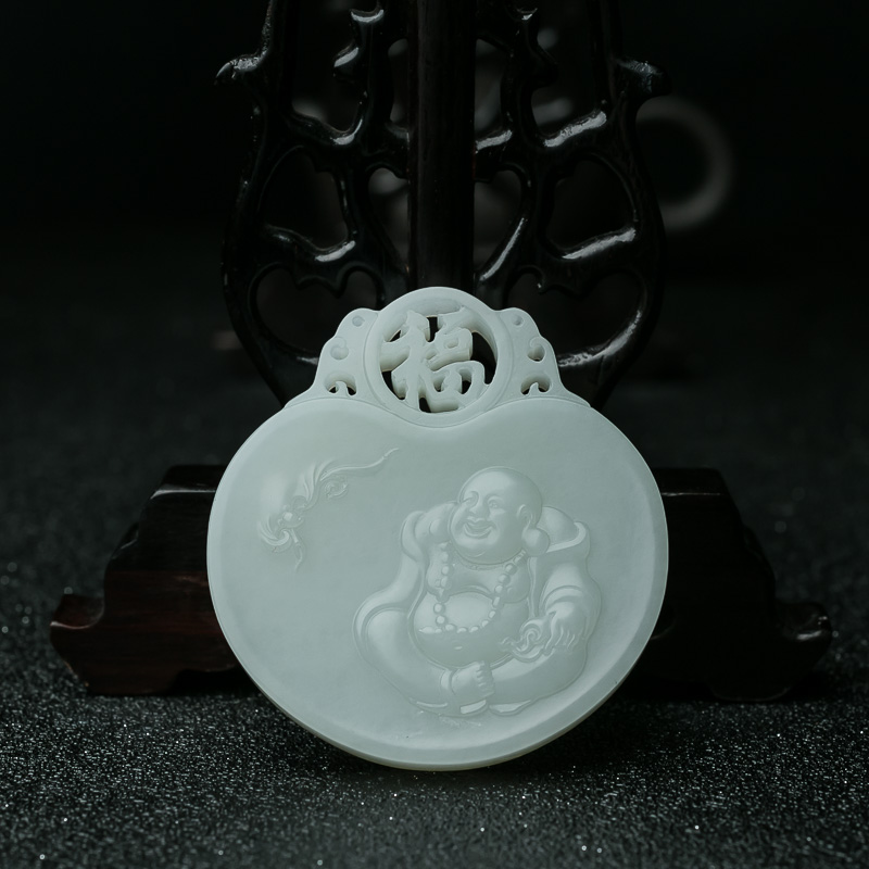 俄料天然山料和田白玉福在眼前吊坠-红掌柜