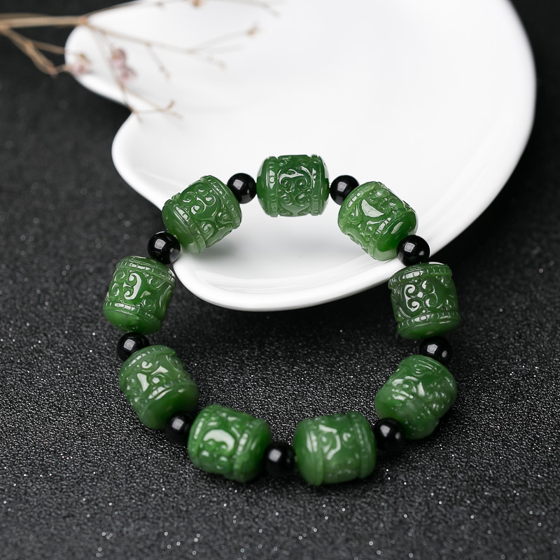 山料和田碧玉桶珠单圈手串-红掌柜