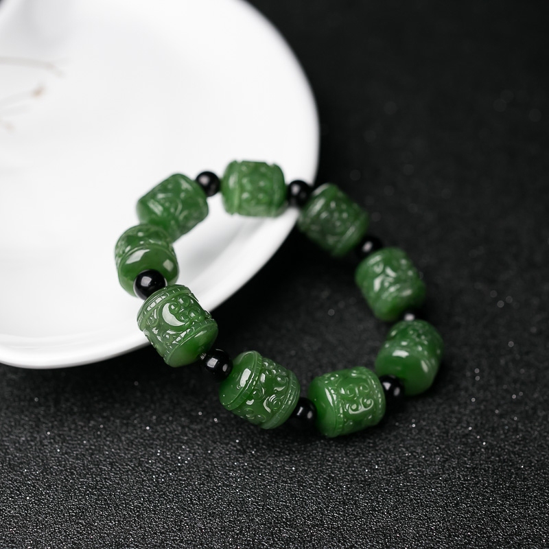 山料和田玉桶珠单圈手串-红掌柜