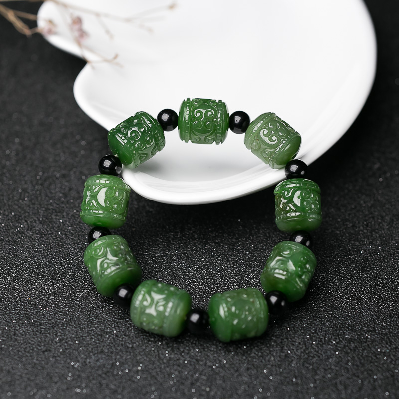 天然和田玉桶珠单圈手串-红掌柜