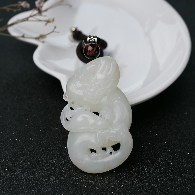 山料和田白玉龙吊坠-红掌柜