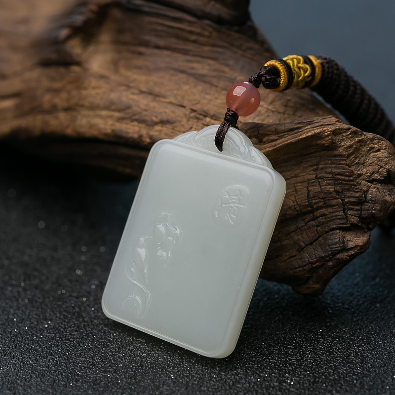 和田白玉蝶恋花吊坠-红掌柜