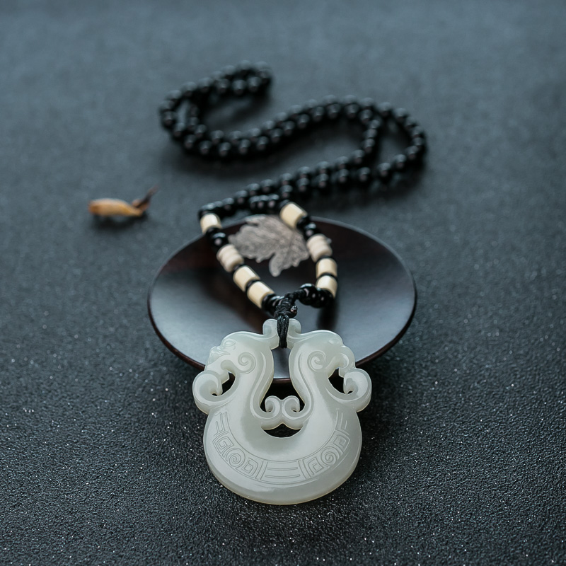 山料和田白玉龙凤呈祥吊坠-红掌柜