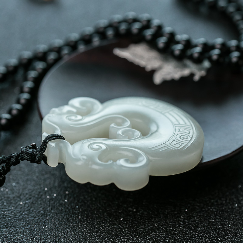 和田白玉龙凤吊坠-红掌柜