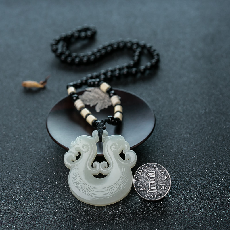 天然和田白玉龙凤吊坠-红掌柜