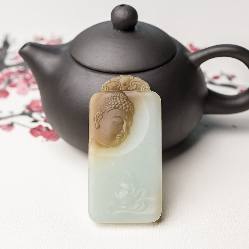 山料俏色和田玉花开见佛吊坠-红掌柜