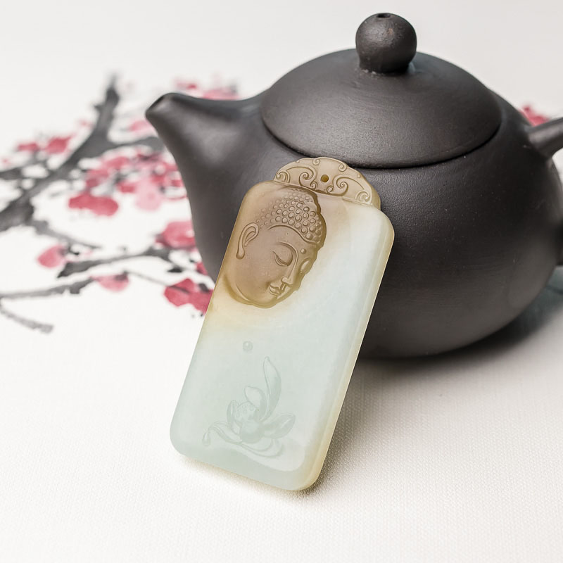 俏色和田玉花开见佛吊坠-红掌柜