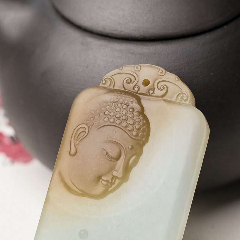 天然和田玉花开见佛吊坠-红掌柜