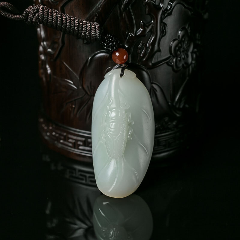 山料和田白玉金枝玉叶吊坠-红掌柜