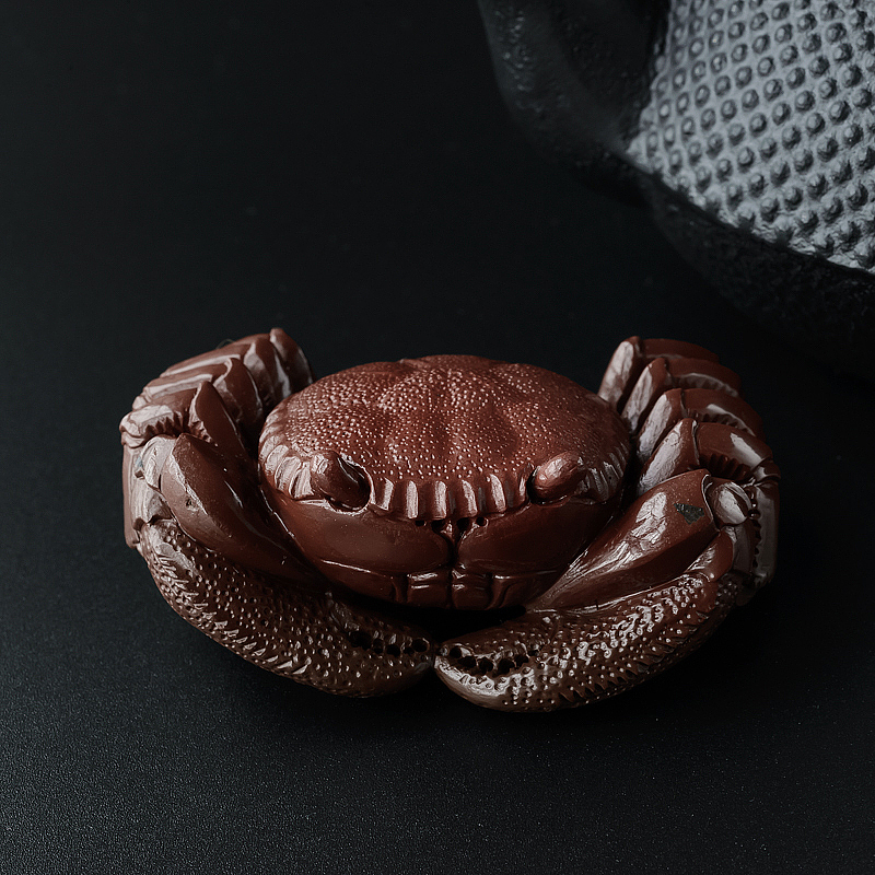 阿拉善天然咖啡色玛瑙螃蟹摆件-红掌柜