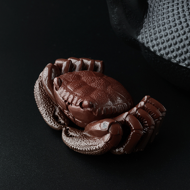 天然咖啡色玛瑙螃蟹摆件-红掌柜