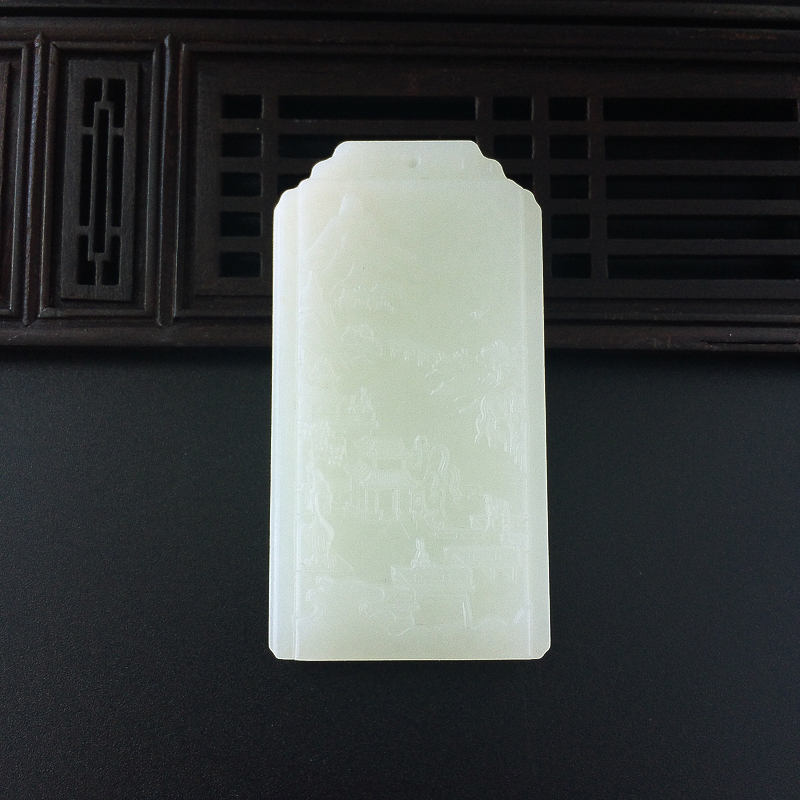 和田玉山水牌吊坠-红掌柜