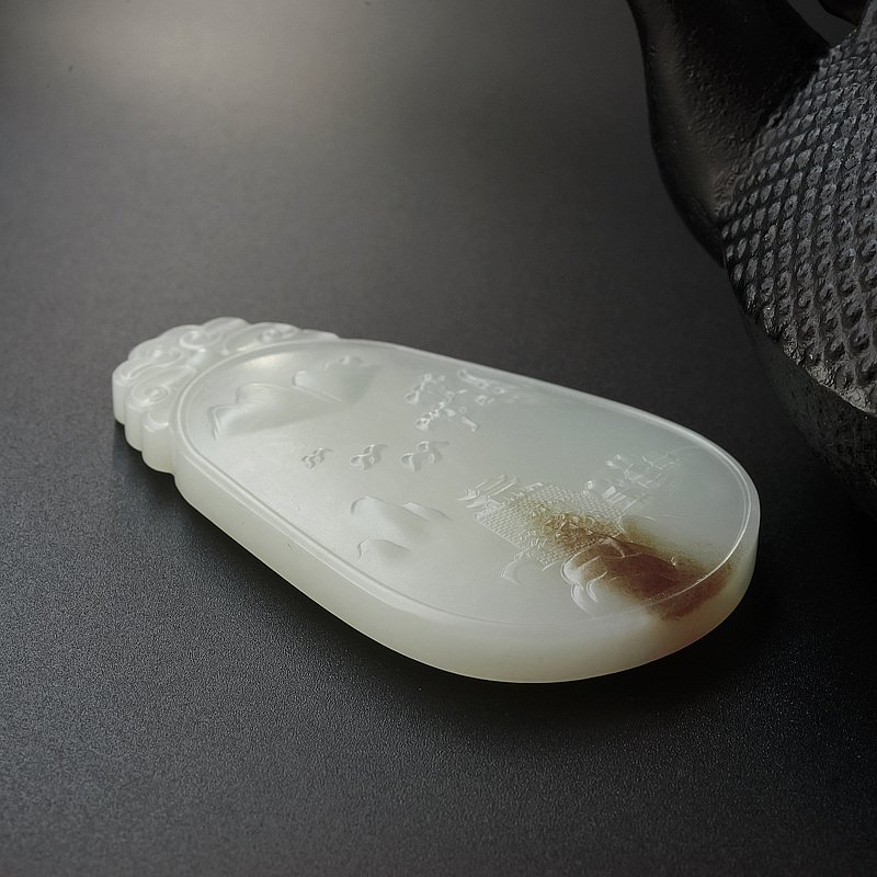 俄料和田玉山水吊坠-红掌柜