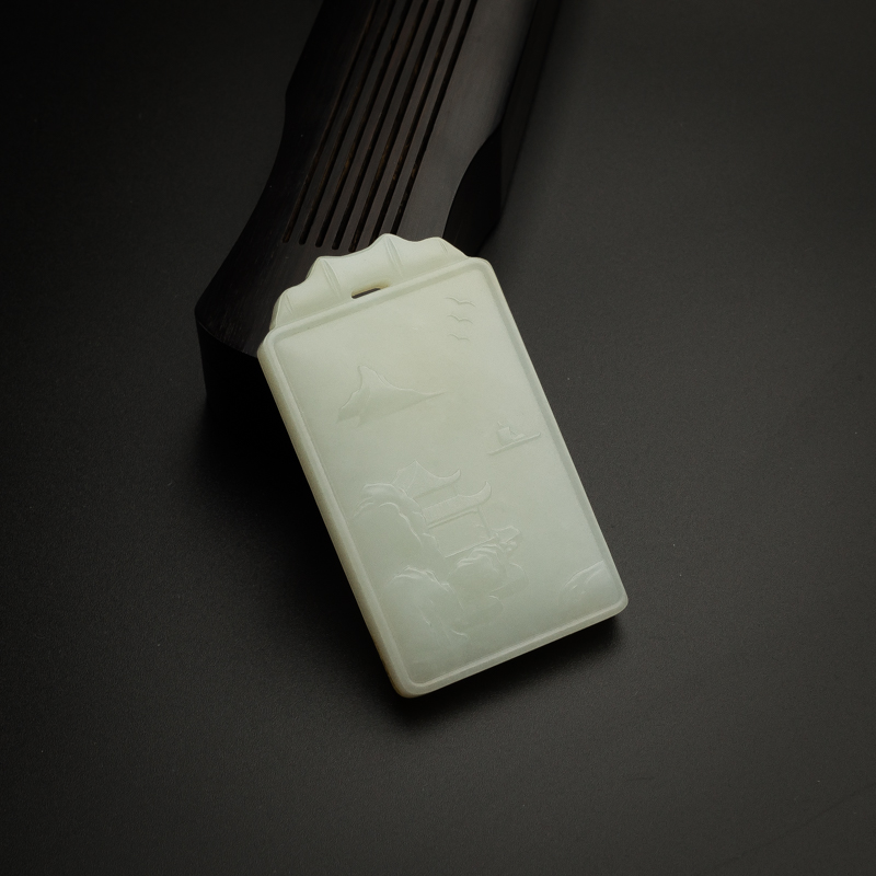 和田玉山水牌挂件-红掌柜