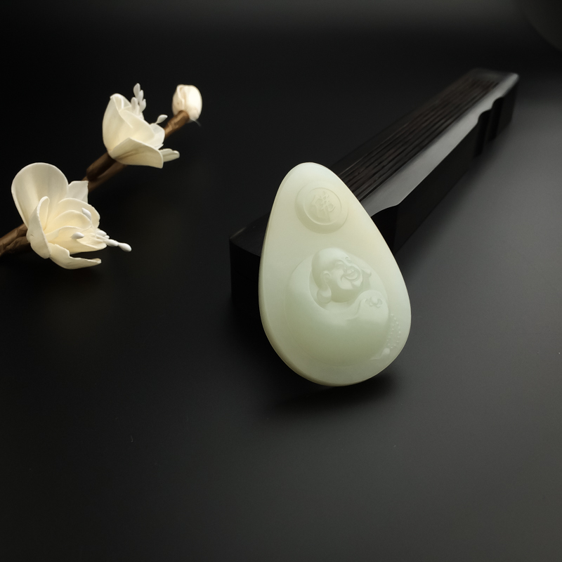 俄罗斯和田玉弥勒佛吊坠-红掌柜