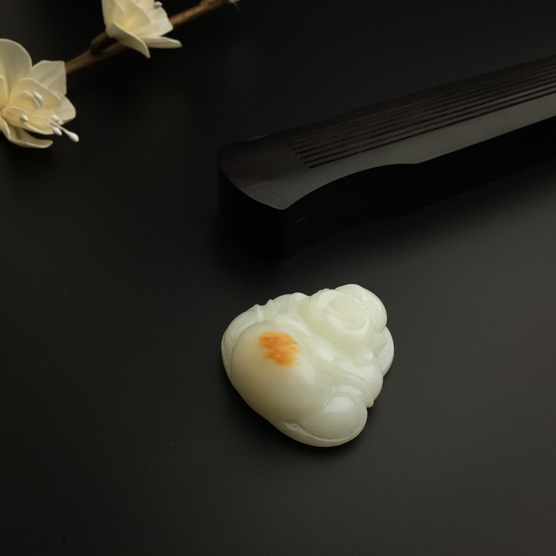 天然和田玉弥勒佛吊坠-红掌柜