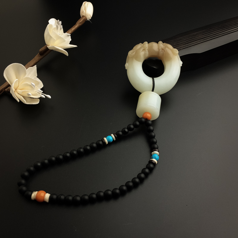 和田玉双龙戏珠吊坠-红掌柜