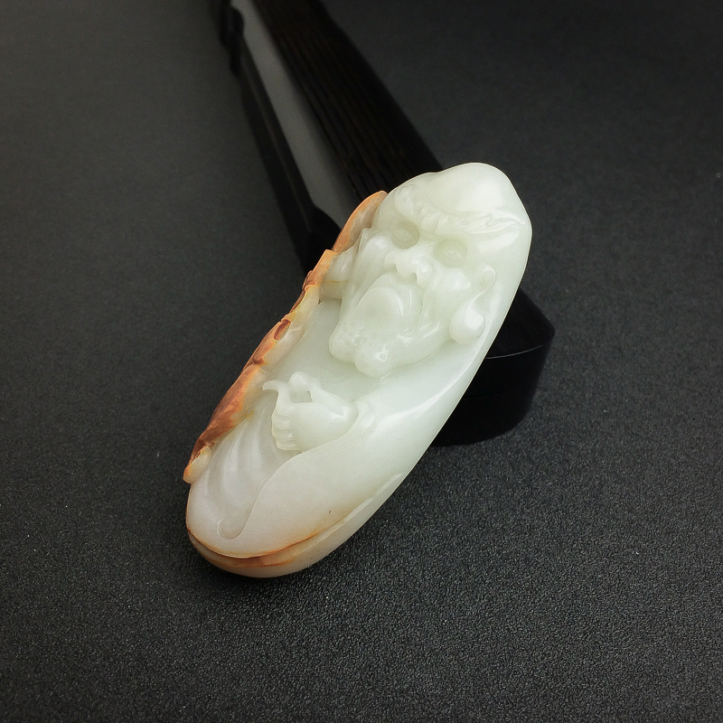 天然山料和田白玉降龙罗汉吊坠 - 红掌柜