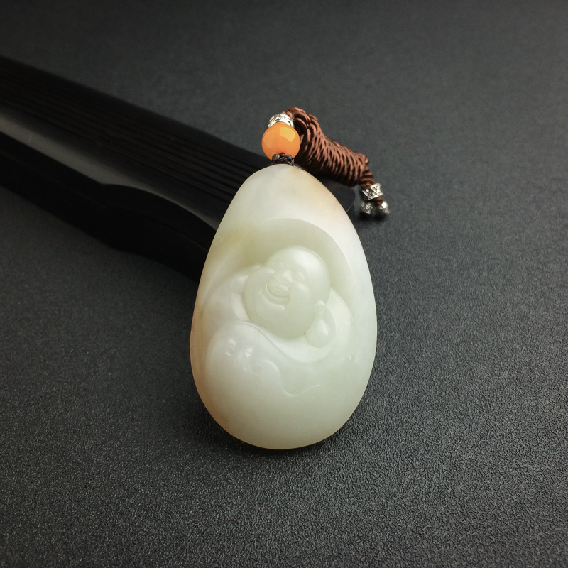 新疆天然和田白玉弥勒佛吊坠 - 红掌柜