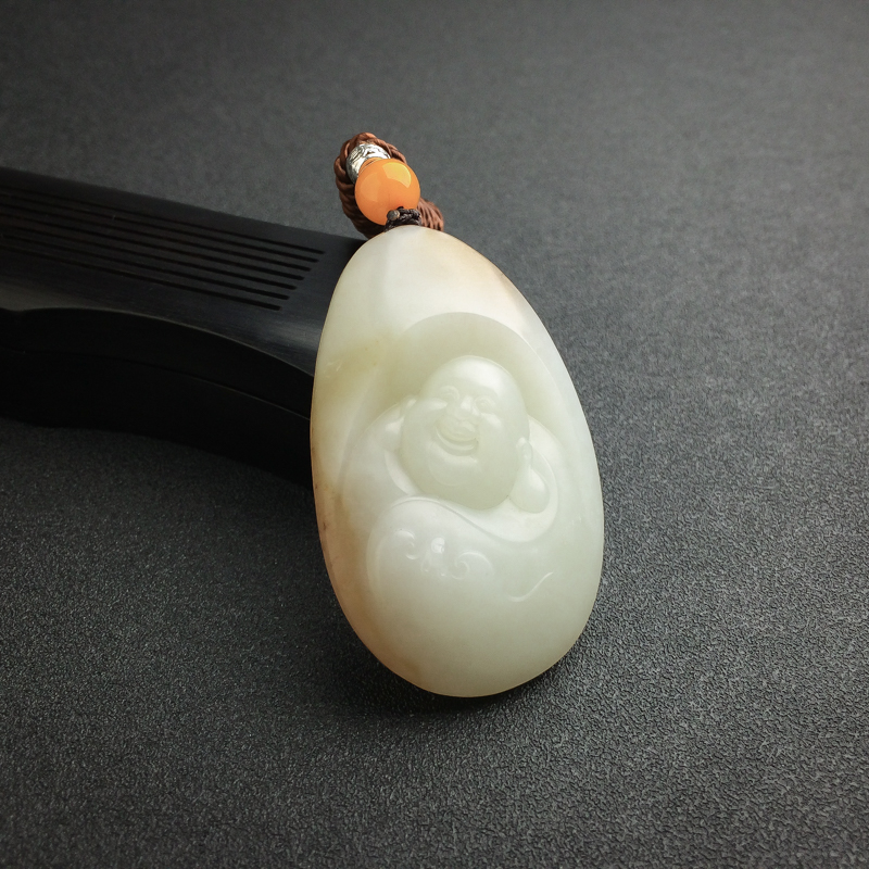 天然和田白玉弥勒佛吊坠 - 红掌柜