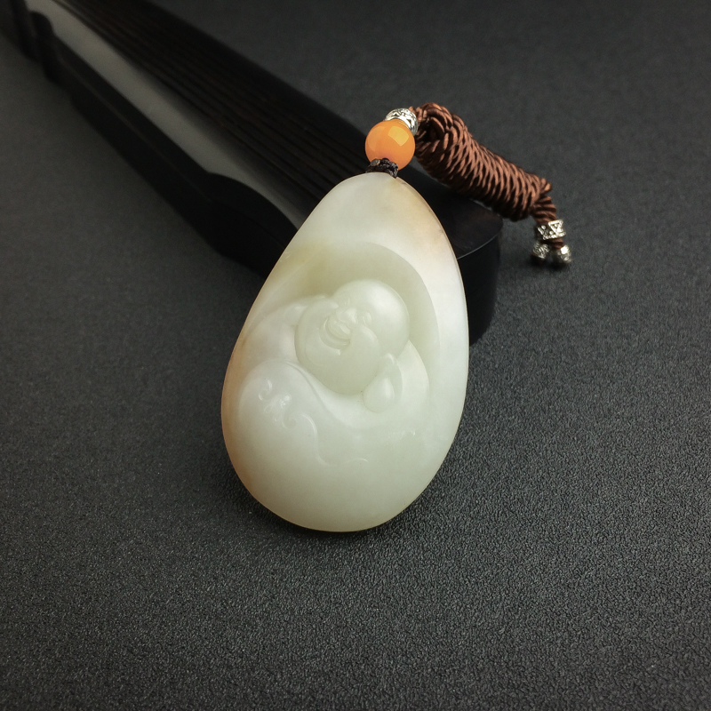 和田白玉弥勒佛吊坠 - 红掌柜
