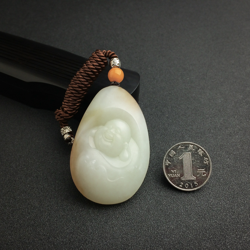 天然和田玉弥勒佛吊坠 - 红掌柜