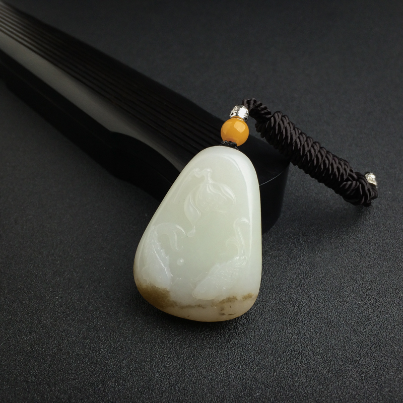 山料和田白玉连年有余吊坠 - 红掌柜