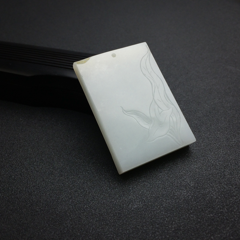 俄罗斯天然和田白玉鸳鸯方牌吊坠-红掌柜