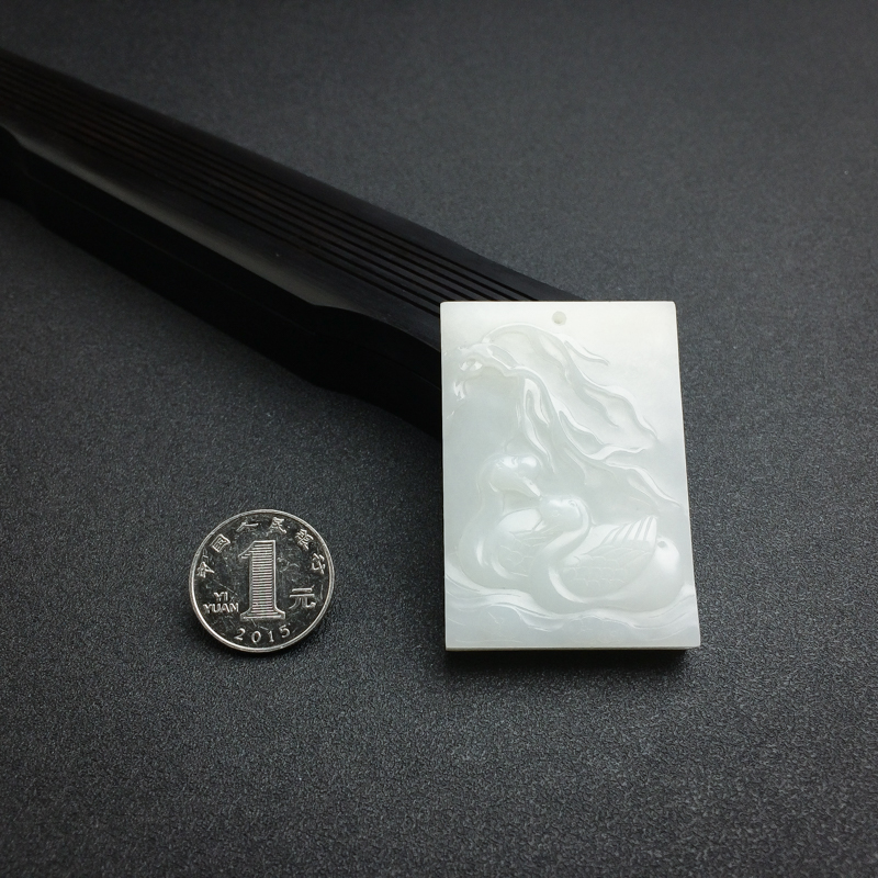 和田白玉鸳鸯方牌吊坠-红掌柜