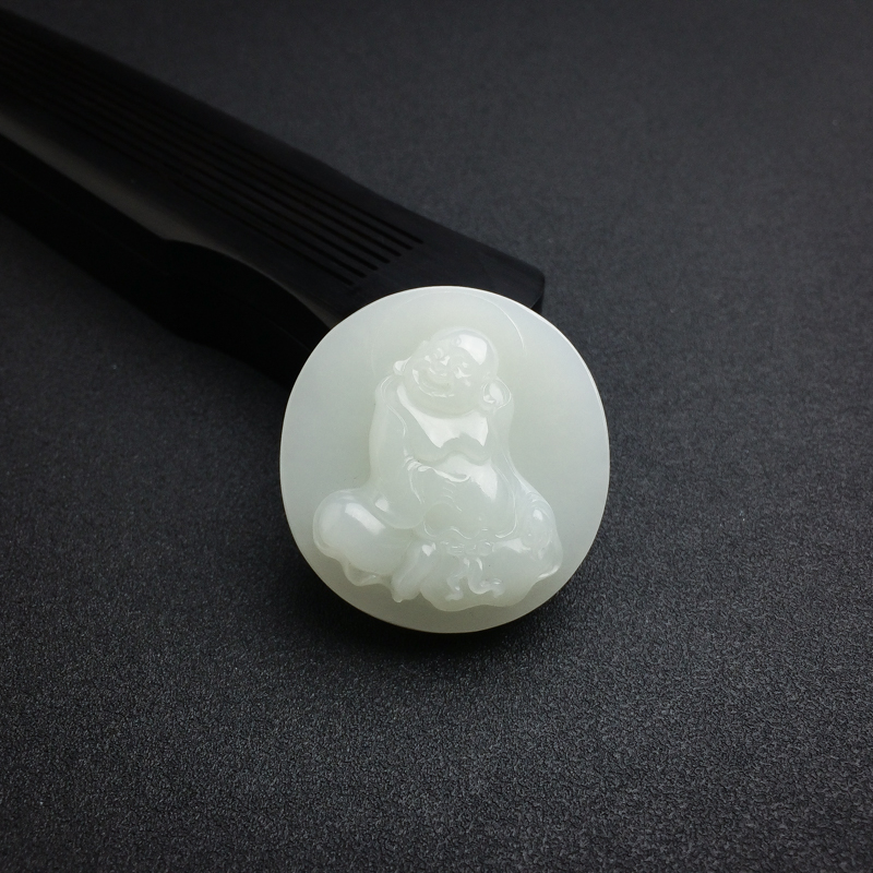 俄罗斯天然山料和田白玉佛吊坠-红掌柜