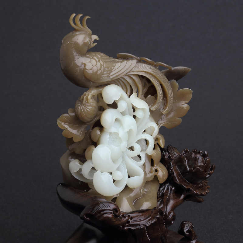 天然山料和田白玉凤凰摆件-红掌柜