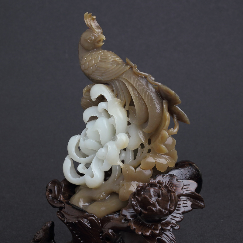 俄罗斯山料和田白玉凤凰摆件-红掌柜