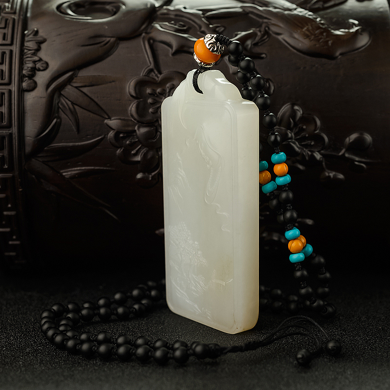 天然和田白玉观音山水意境吊坠 - 红掌柜