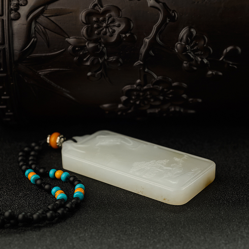 俄罗斯和田白玉观音山水意境吊坠 - 红掌柜