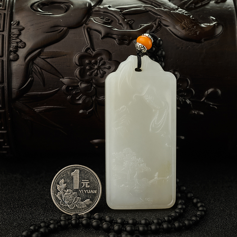 天然和田白玉观音山水吊坠 - 红掌柜