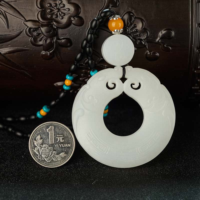 天然和田白玉古纹龙扣吊坠 - 红掌柜