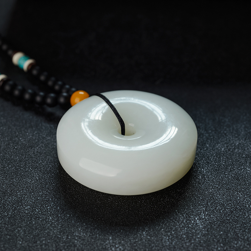 俄罗斯和田白玉平安扣手把件 - 红掌柜