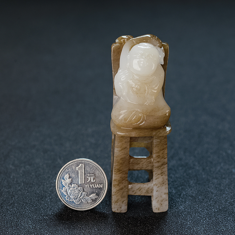 天然俏色和田玉步步高升摆件 - 红掌柜