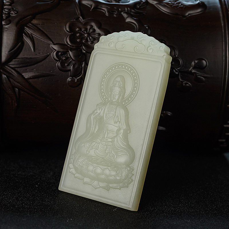 天然山料和田青白玉观音吊坠 - 红掌柜