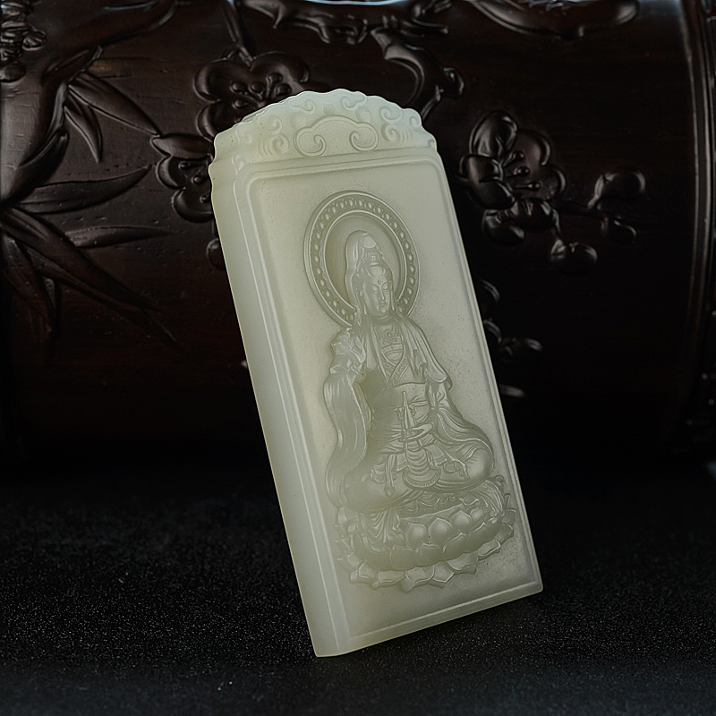 山料和田青白玉观音吊坠 - 红掌柜