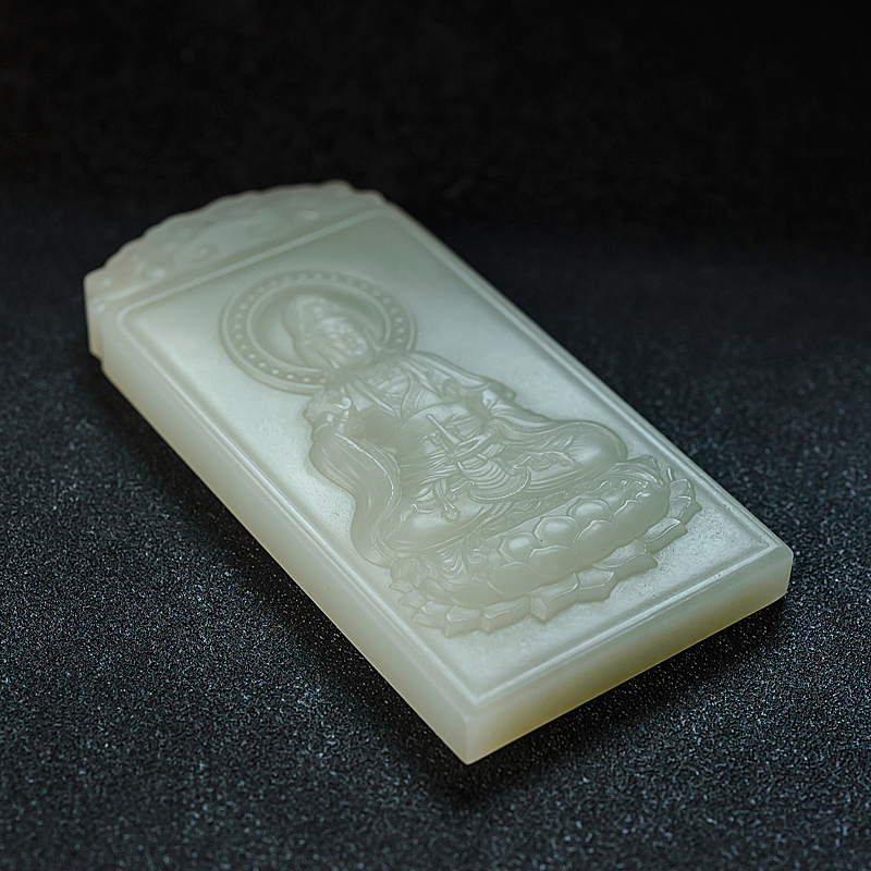 俄罗斯山料和田青白玉观音吊坠 - 红掌柜