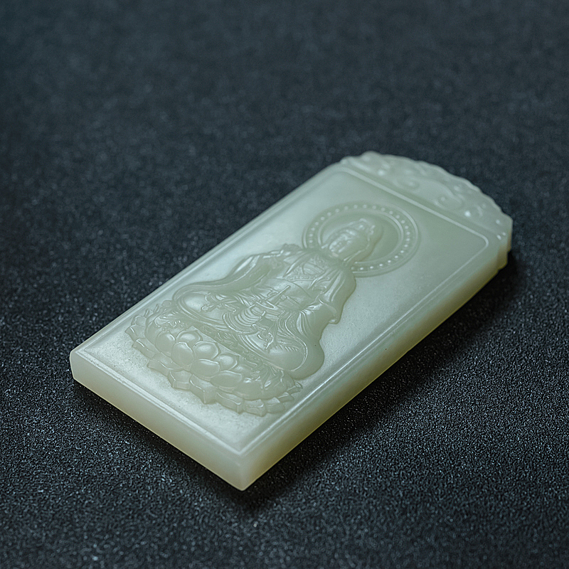 俄罗斯和田青白玉观音吊坠 - 红掌柜