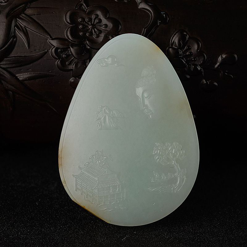 俄罗斯天然山料和田青白玉佛光普照吊坠 - 红掌柜