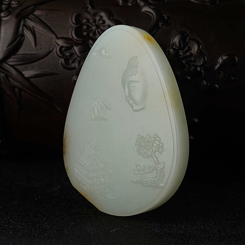 天然山料和田青白玉佛光普照吊坠 - 红掌柜