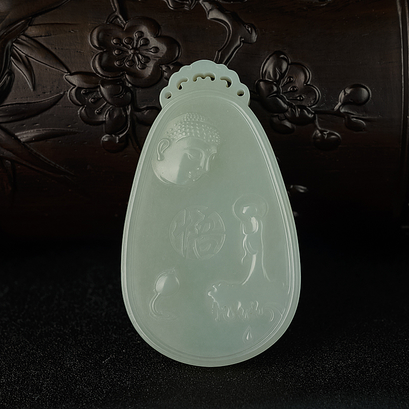 俄罗斯天然山料和田青白玉悟道吊坠 - 红掌柜