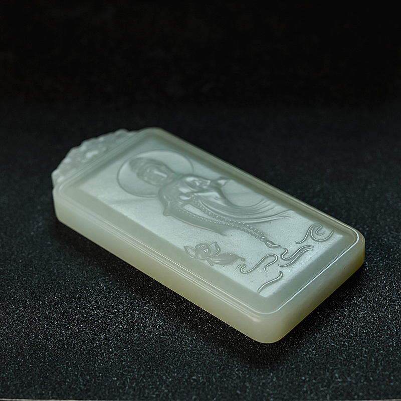 新疆山料俏色和田玉观音吊坠 - 红掌柜