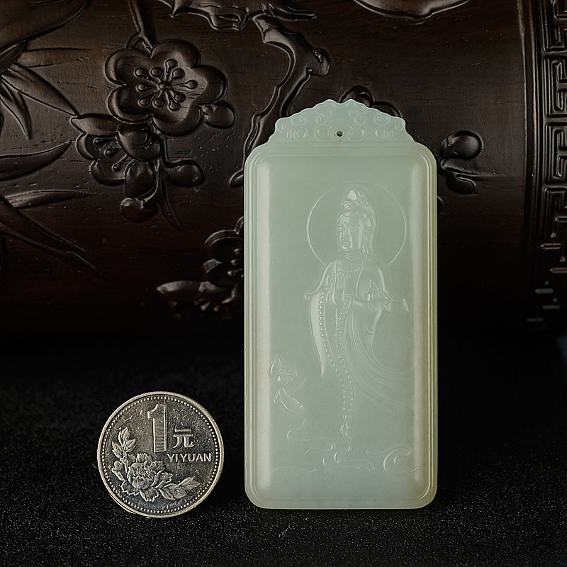 天然俏色和田玉观音吊坠 - 红掌柜