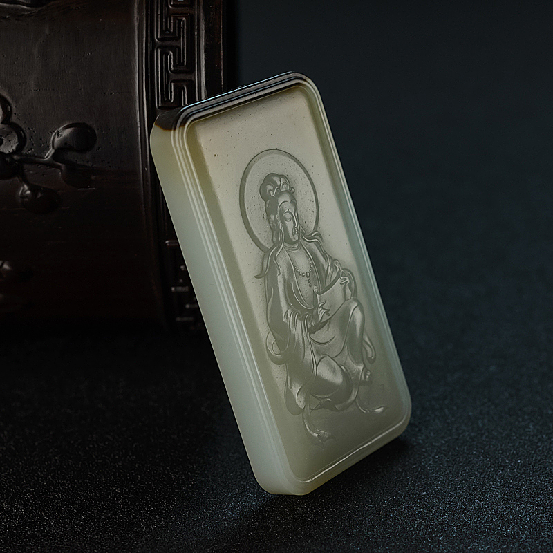 山料俏色和田玉观音吊坠 - 红掌柜