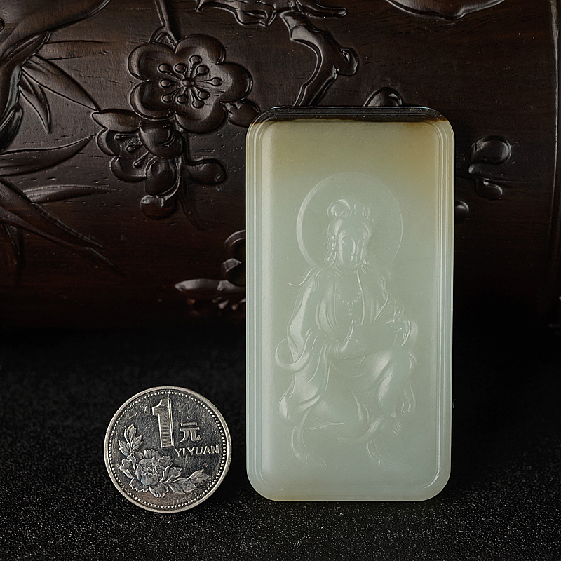 天然俏色和田玉观音吊坠 - 红掌柜